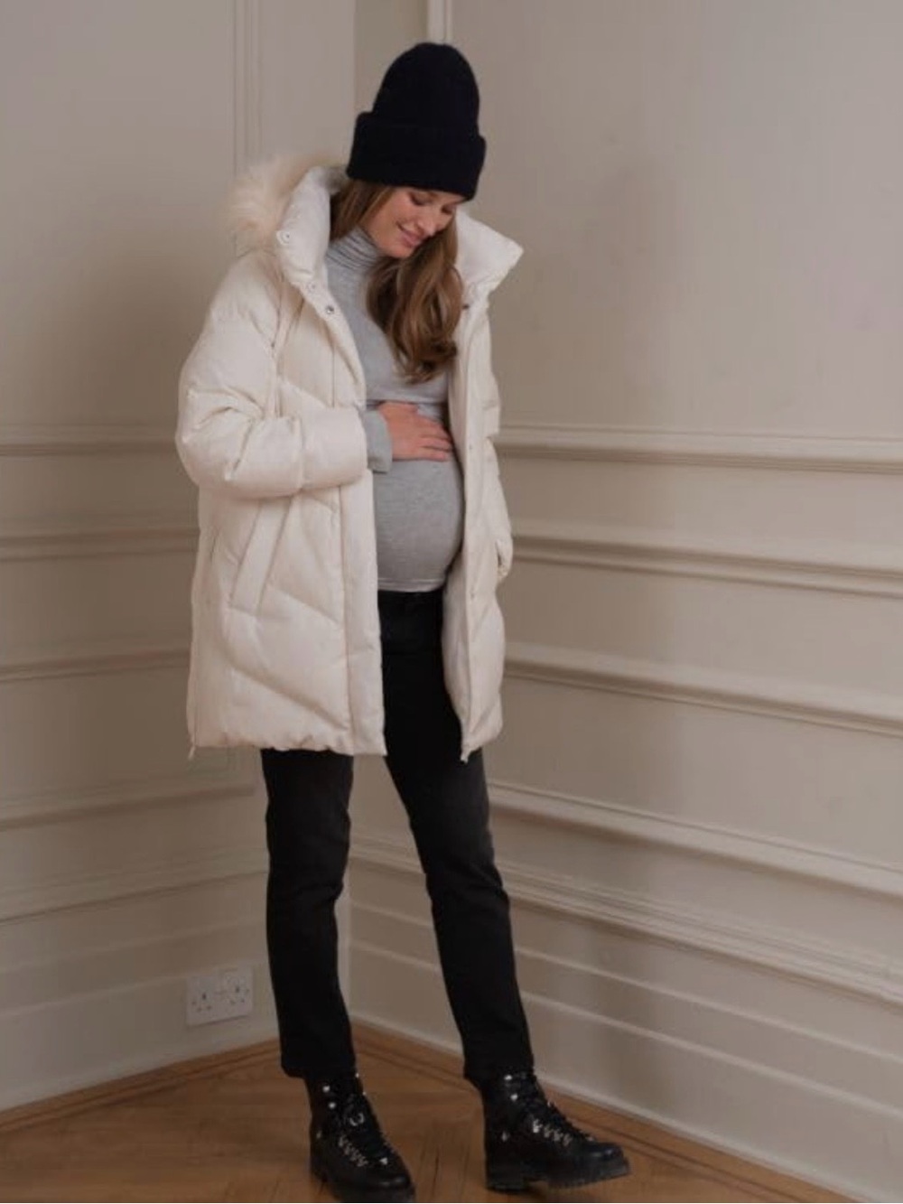 NWT Seraphine Maternity Adora size 6 white chevron puffer coat babywearing - Picture 2 of 15